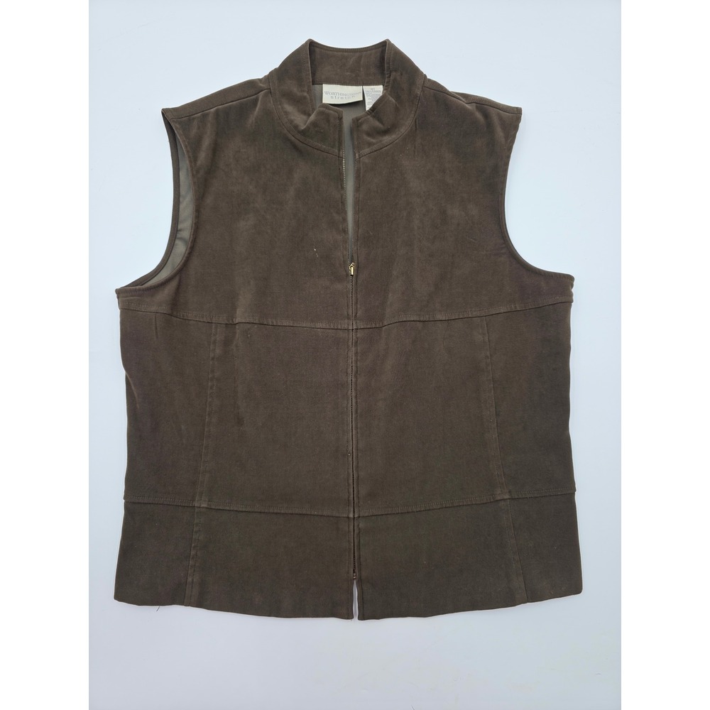Worthington Stretch Women's Tall Brown Sleeveless Mock Neck Full Zip‎ Vest 16T